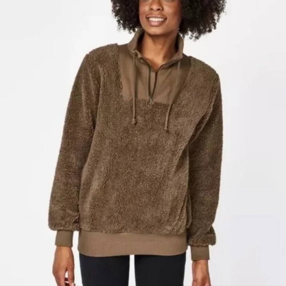 Sweaty Betty Brown Faux Sheerling Teddy Quarter Zip Jacket M